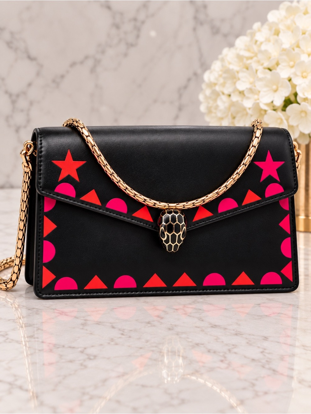 BVLGARI Serpenti Forever Mini Geometric Stars Chain Shoulder Crossbody Bag